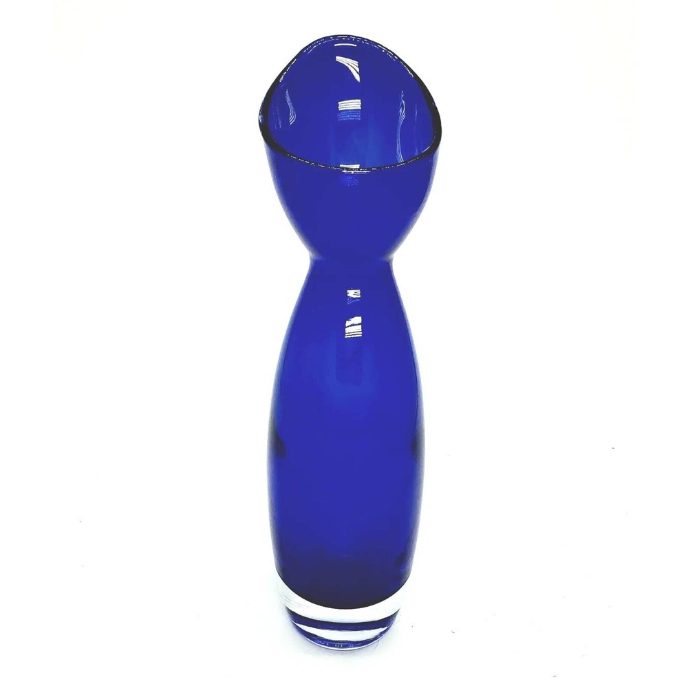 littala Scandinavian Cobalt Blue Art Glass Vase Finland Nordic Sommerso 1970's